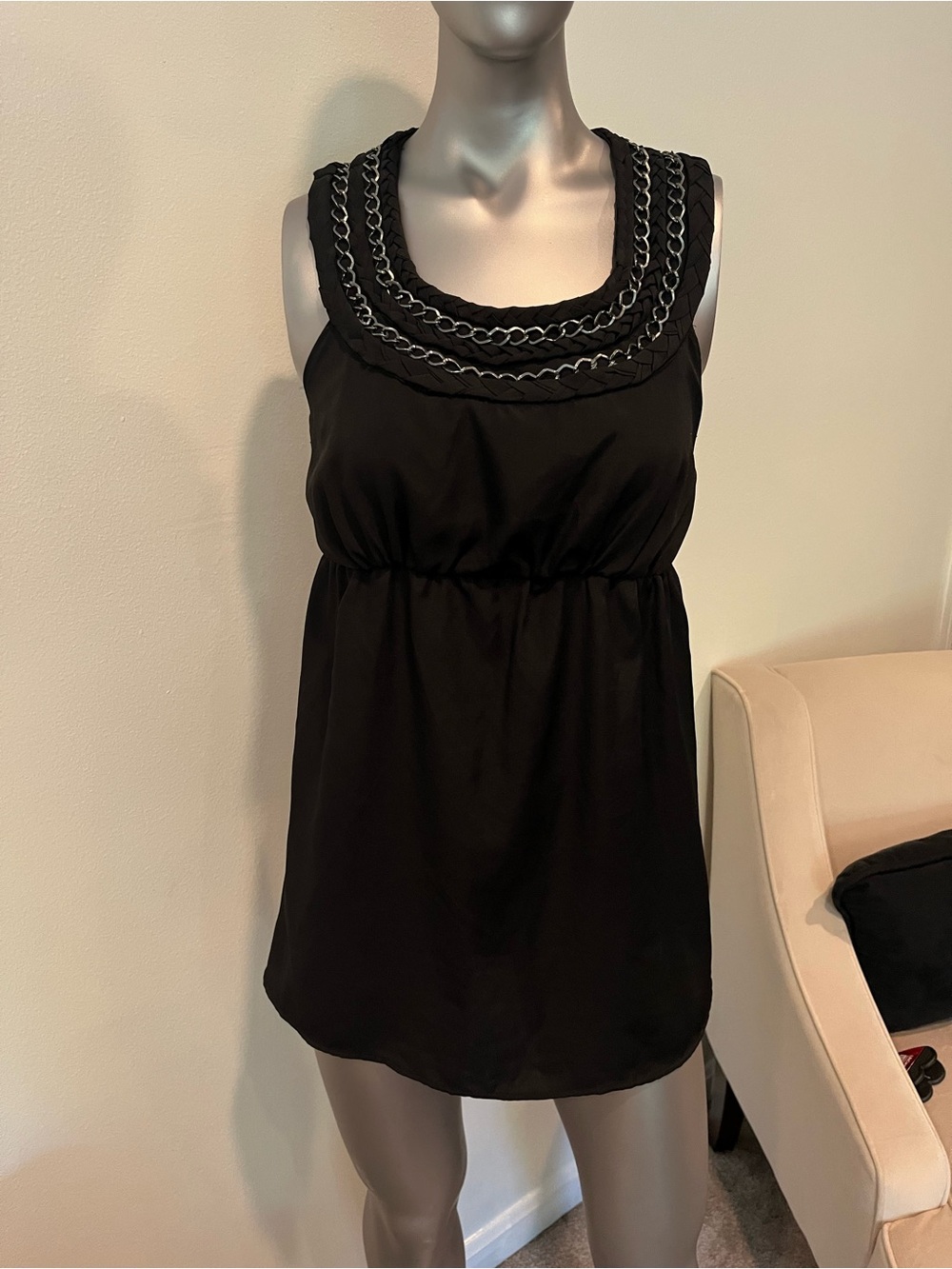 Black Chain-Trim Sleeveless Women’s Dress Ultra Short